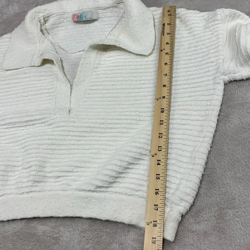 Free People FP Beach Carter Sweater sz Medium Ivory White Coastal Collar Plunge